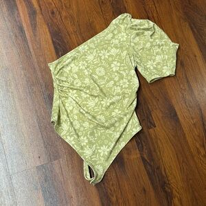 Free People White and Gold Floral Bodysuit